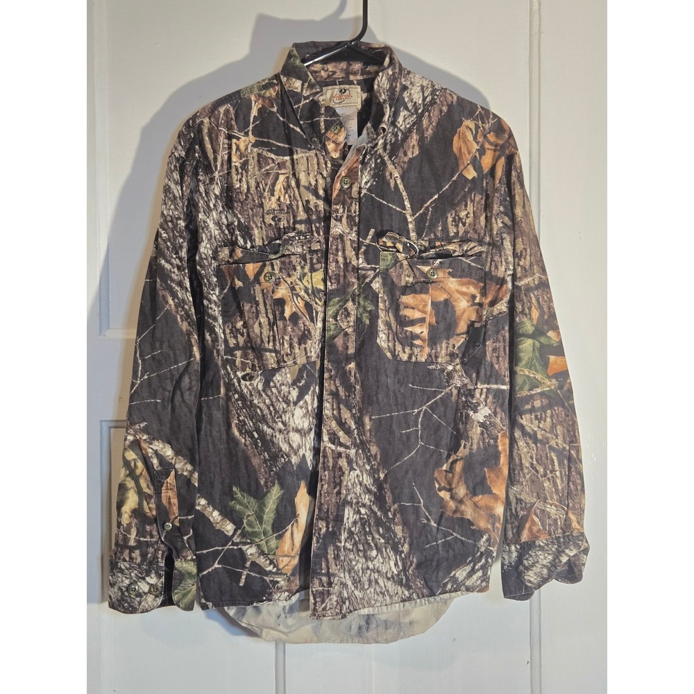 Mossy Oak Apparel Mens Camo Button Down Shirt Stealth-Weave Cotton Medium 4417